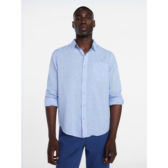 George Men's and Big Men's Linen Blend Button Up Shirt with Long Sleeves, Sizes S-5XL