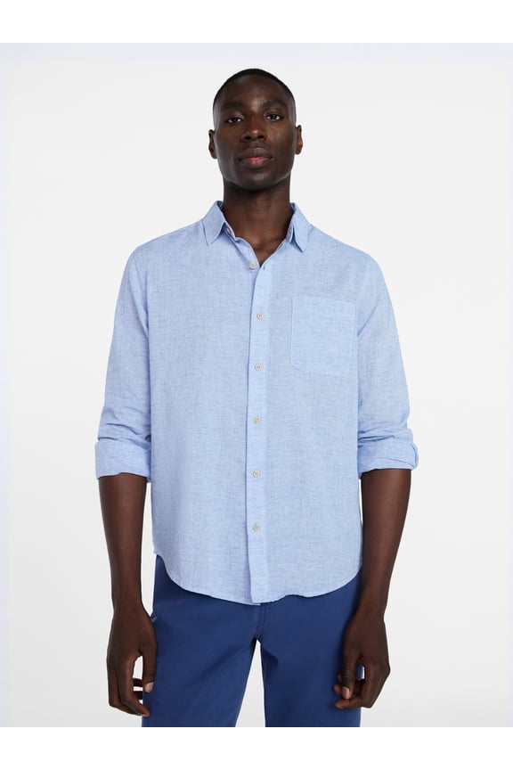 Men's and Big Men's Linen Blend Button Up Shirt with Long Sleeves, Sizes S-5XL