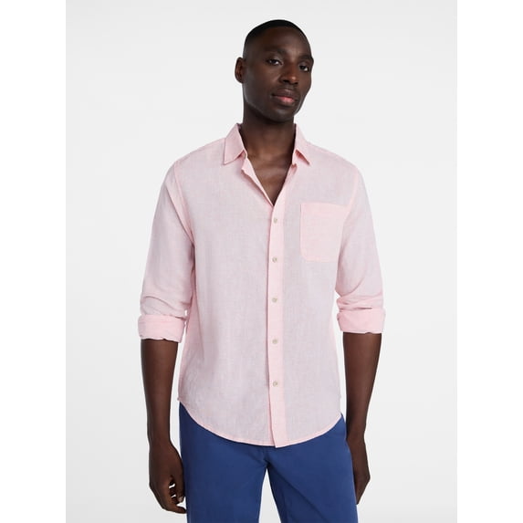 George Men's and Big Men's Linen Blend Button Up Shirt with Long Sleeves, Sizes S-5XL