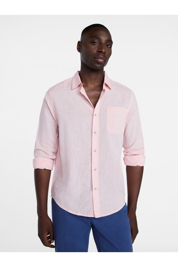 Men's and Big Men's Linen Blend Button Up Shirt with Long Sleeves, Sizes S-5XL