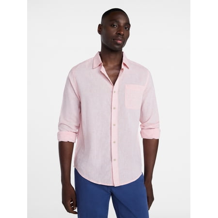 George Men's and Big Men's Linen Blend Button Up Shirt with Long Sleeves, Sizes S-5XL