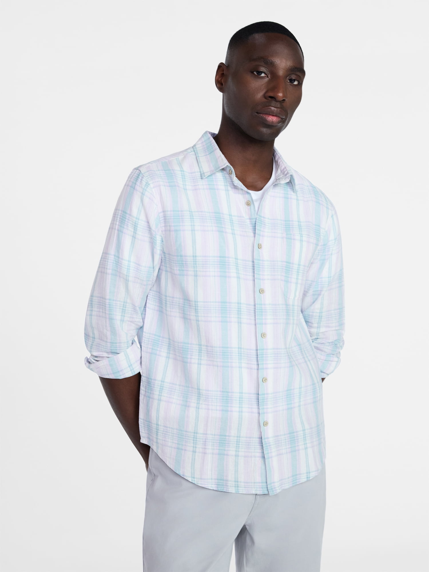 George Men's and Big Men's Linen Blend Button Up Shirt with Long Sleeves, Sizes S-5XL