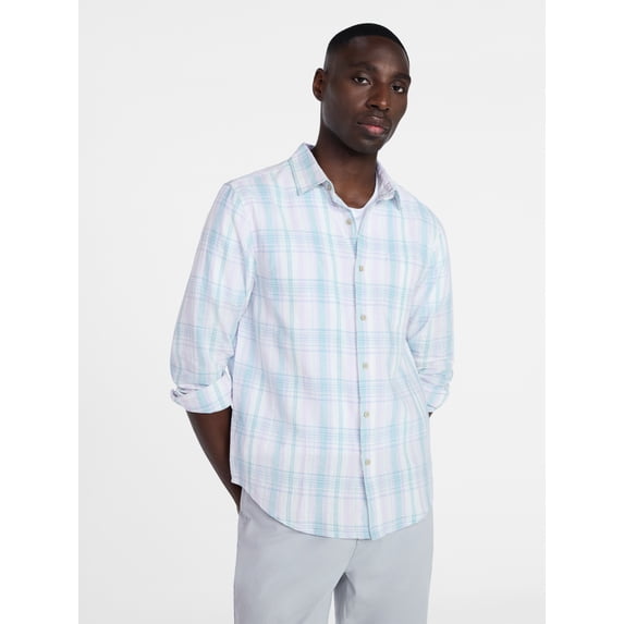 George Men's and Big Men's Linen Blend Button Up Shirt with Long Sleeves, Sizes S-5XL