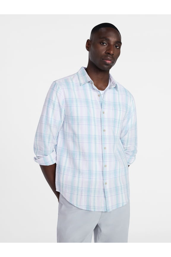 Men's and Big Men's Linen Blend Button Up Shirt with Long Sleeves, Sizes S-5XL