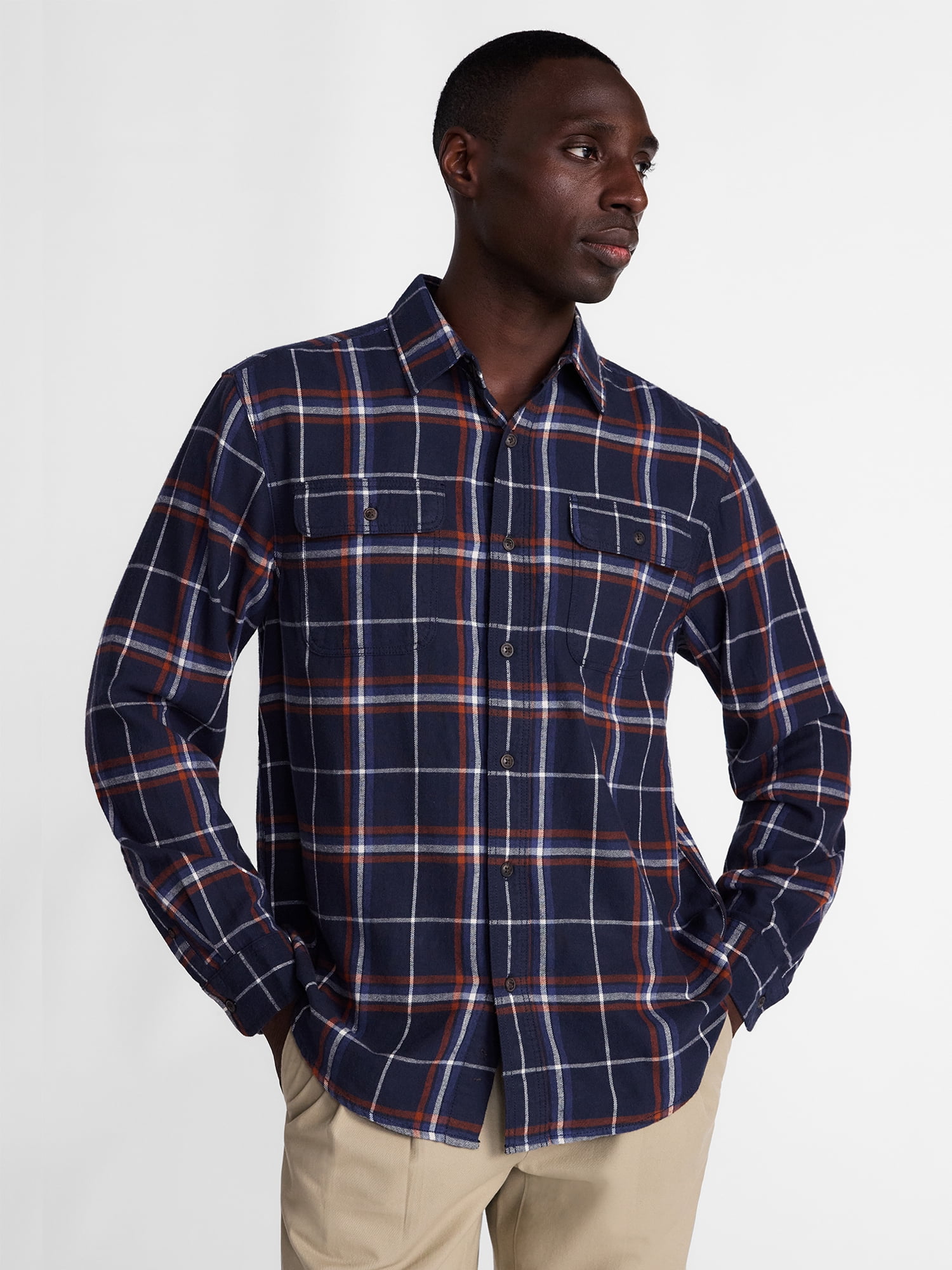 George Men's and Big Men's 100% Cotton Plaid Flannel Shirt with Long Sleeves, Sizes XS-3XL, 2XB-5XB & Tall XLT-3XLT