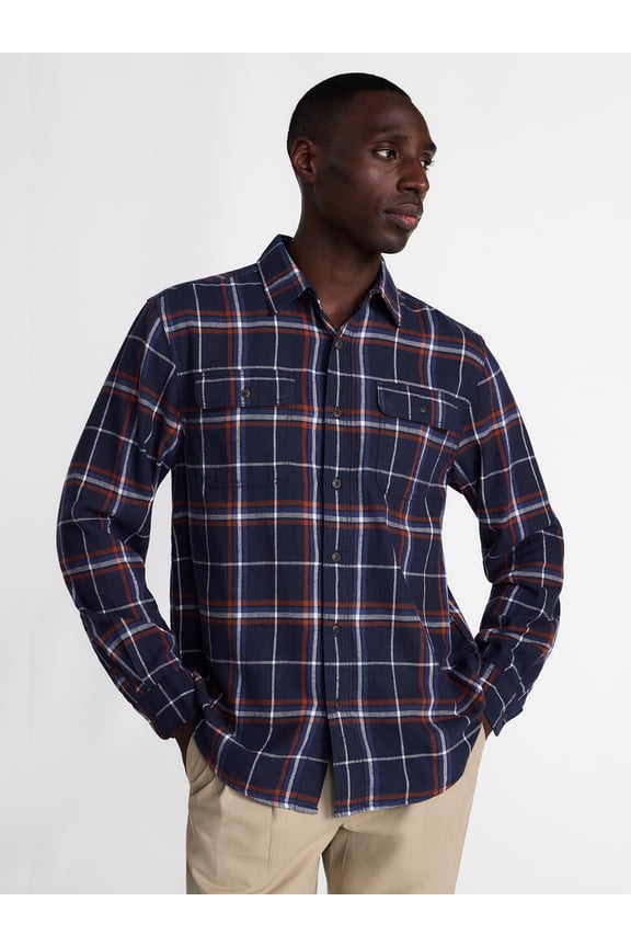 Men's and Big Men's Plaid Flannel Shirt with Long Sleeves, Sizes XS-3XL & Tall XLT-3XLT