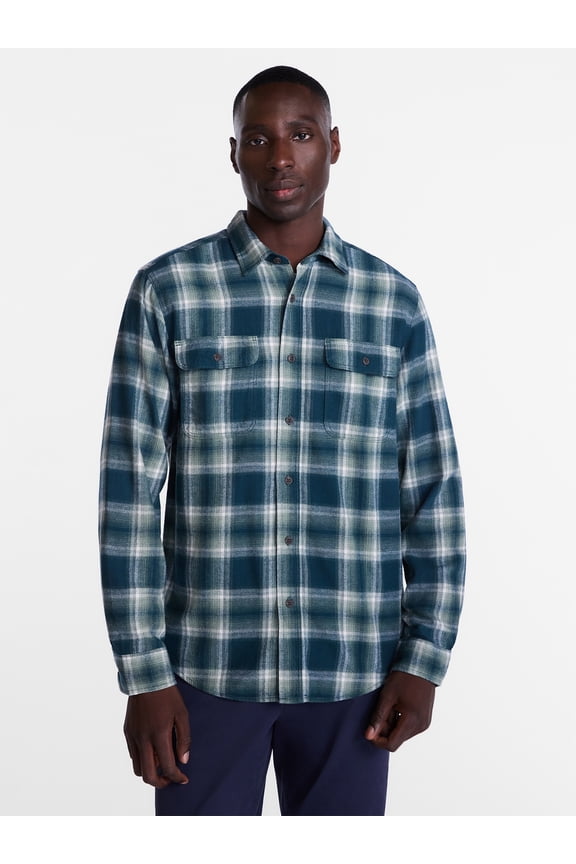 Men's and Big Men's Double Pocket Flannel Shirt, Sizes XS-3XLT