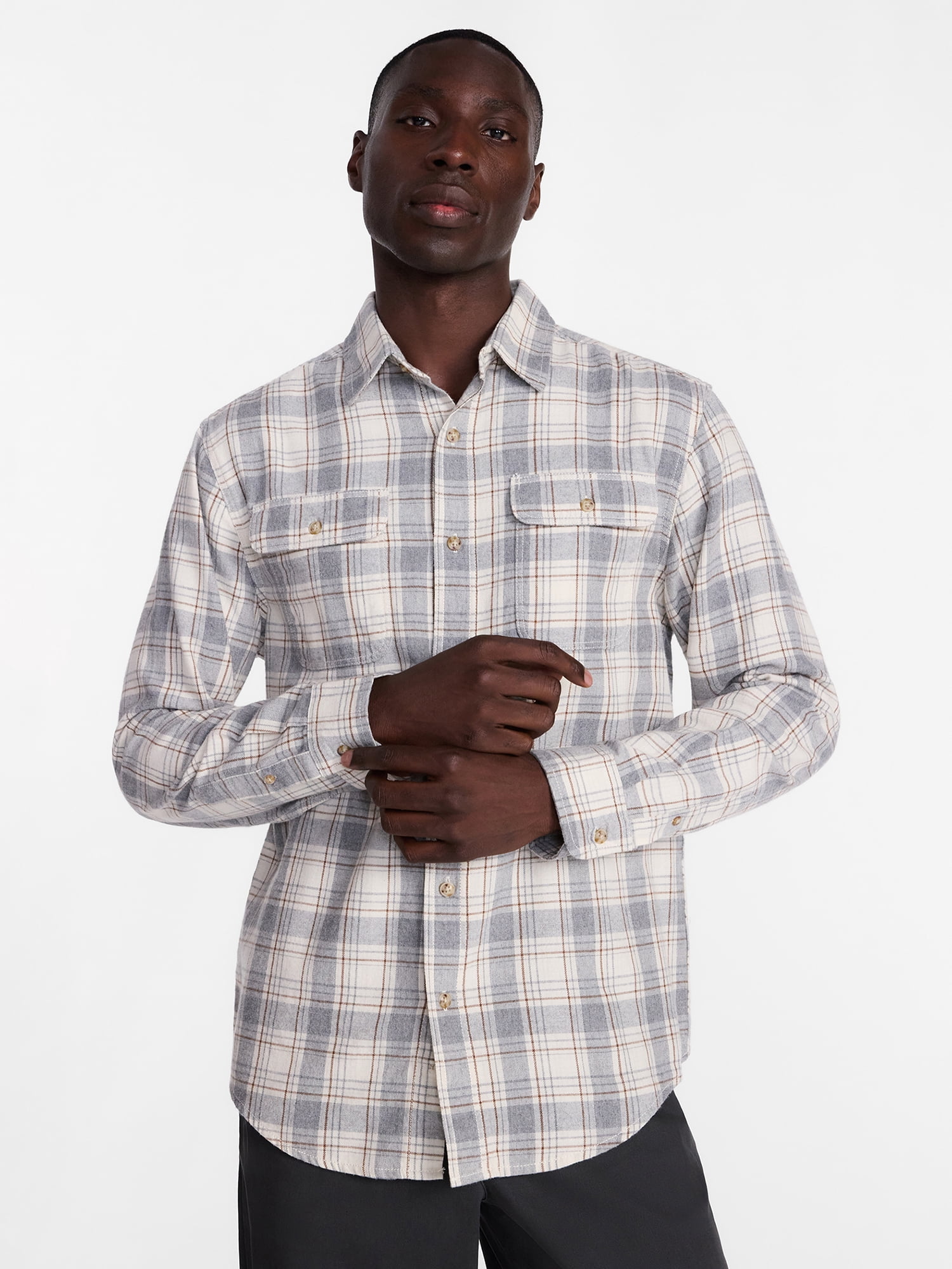 George Men's and Big Men's 100% Cotton Plaid Flannel Shirt with Long Sleeves, Sizes XS-3XL, 2XB-5XB & Tall XLT-3XLT