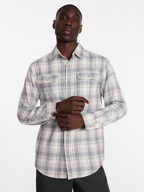 Men's and Big Men's 100% Cotton Plaid Flannel Shirt with Long Sleeves, Sizes XS-3XL & Tall XLT-3XLT