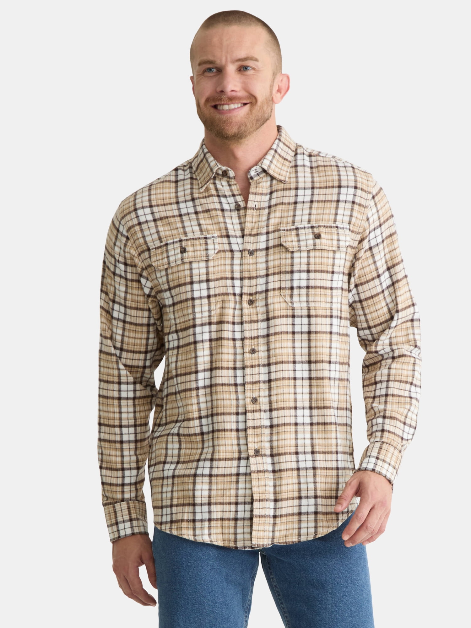 George Men's and Big Men's Double Pocket Flannel Shirt, Sizes XS-3XLT