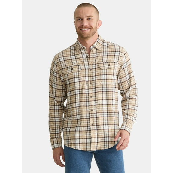 George Men's and Big Men's Double Pocket Flannel Shirt, Sizes XS-3XLT