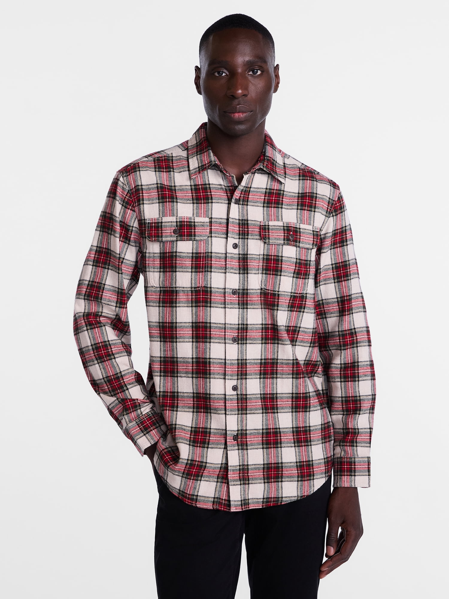 George Men's and Big Men's 100% Cotton Plaid Flannel Shirt with Long Sleeves, Sizes XS-3XL, 2XB-5XB & Tall XLT-3XLT