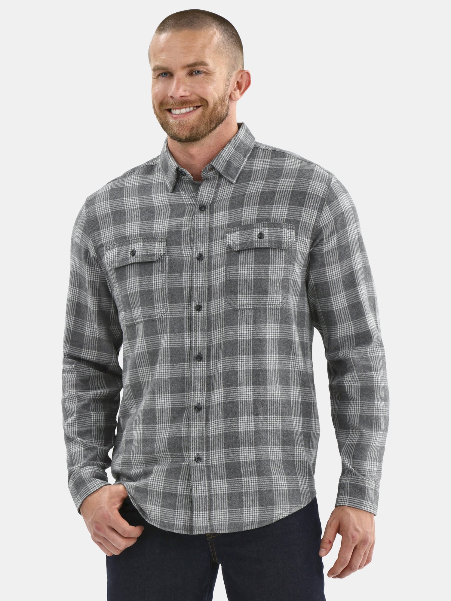George Men's and Big Men's Double Pocket Flannel Shirt, Sizes XS-3XLT