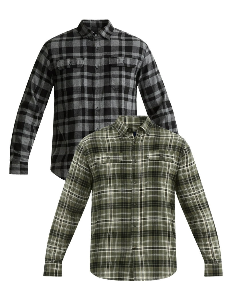 George Men's and Big Men's Double Pocket Flannel Shirt, 2 Pack