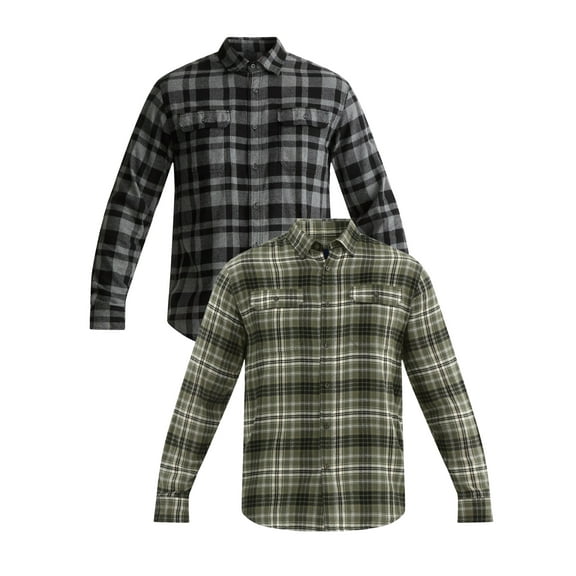 George Men's and Big Men's Double Pocket Flannel Shirt, 2 Pack, Sizes XS-3XLT
