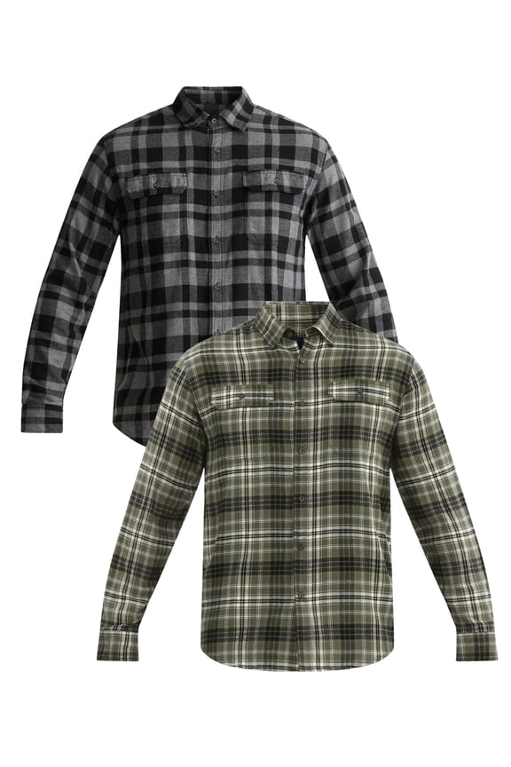 Men's and Big Men's Double Pocket Flannel Shirt, 2 Pack, Sizes XS-3XLT