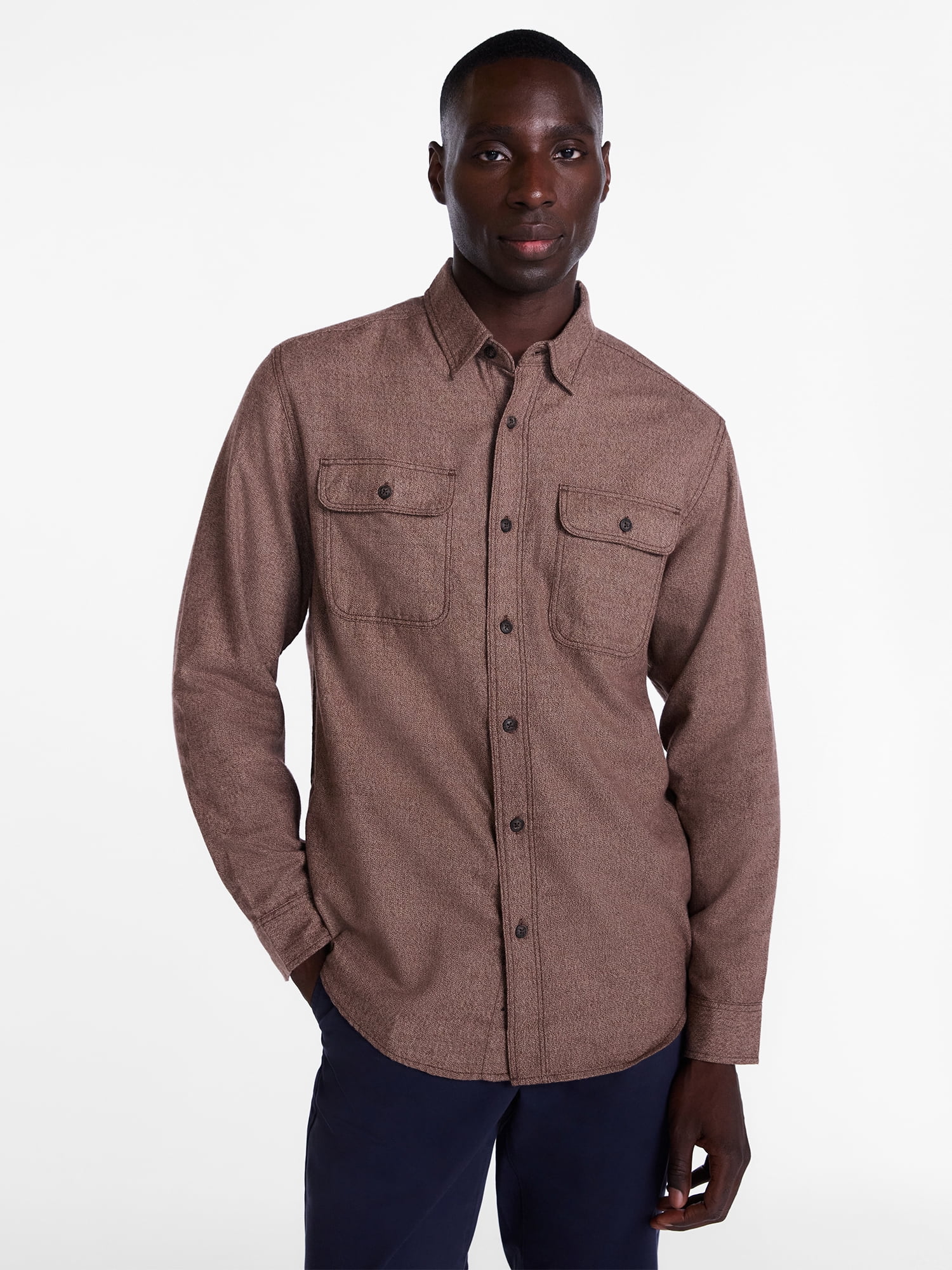 George Men's and Big Men's 100% Cotton Plaid Flannel Shirt with Long Sleeves, Sizes XS-3XL, 2XB-5XB & Tall XLT-3XLT