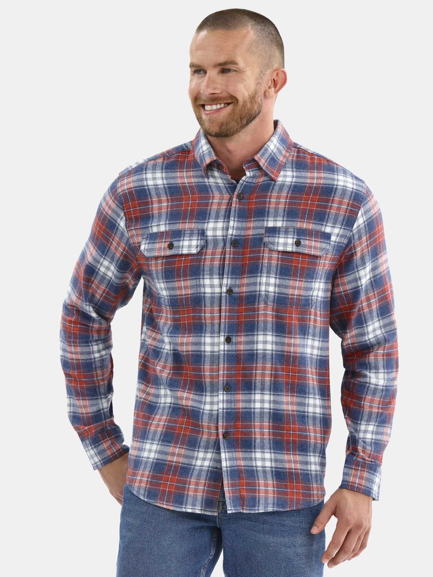 George Men's and Big Men's Double Pocket Flannel Shirt, Sizes XS-3XLT