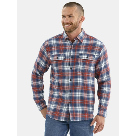 George Men's and Big Men's Double Pocket Flannel Shirt, Sizes XS-3XLT