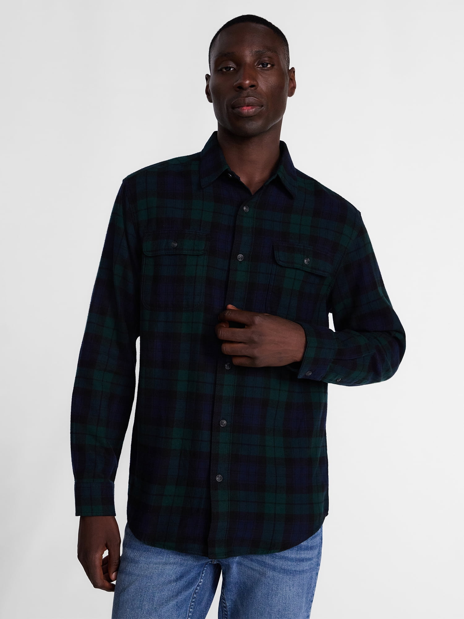 George Men's and Big Men's 100% Cotton Plaid Flannel Shirt with Long Sleeves, Sizes XS-3XL, 2XB-5XB & Tall XLT-3XLT