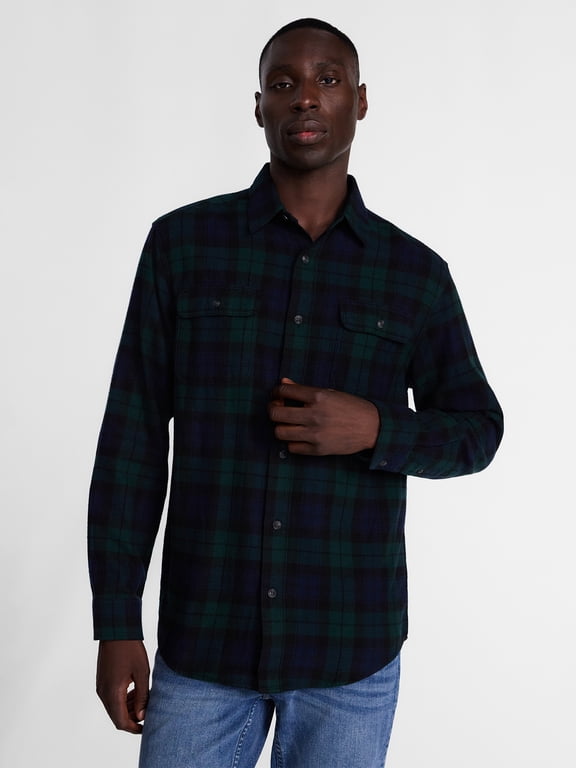 Men's and Big Men's 100% Cotton Plaid Flannel Shirt with Long Sleeves, Sizes XS-3XL & Tall XLT-3XLT