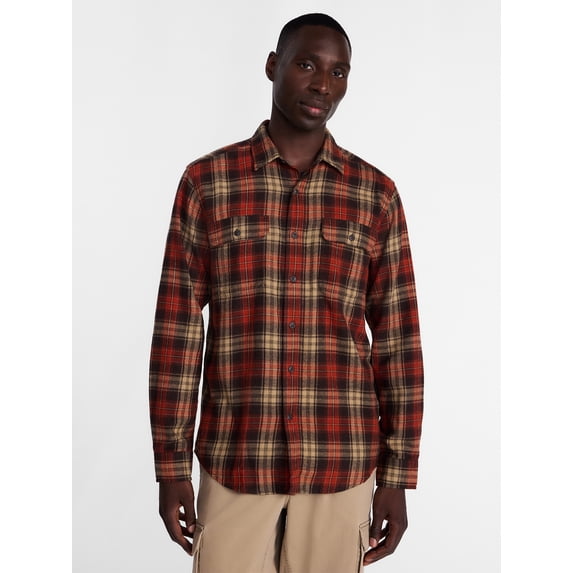 George Men's and Big Men's Double Pocket Flannel Shirt, Sizes XS-3XLT