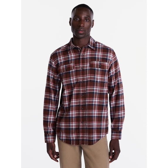 George Men's and Big Men's Double Pocket Flannel Shirt, Sizes XS-3XLT