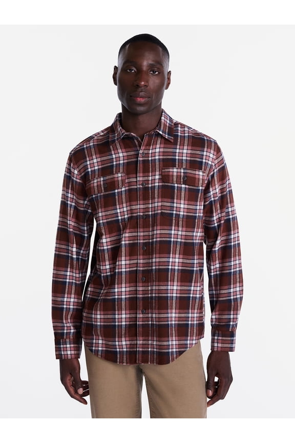 Men's and Big Men's Double Pocket Flannel Shirt, Sizes XS-3XLT
