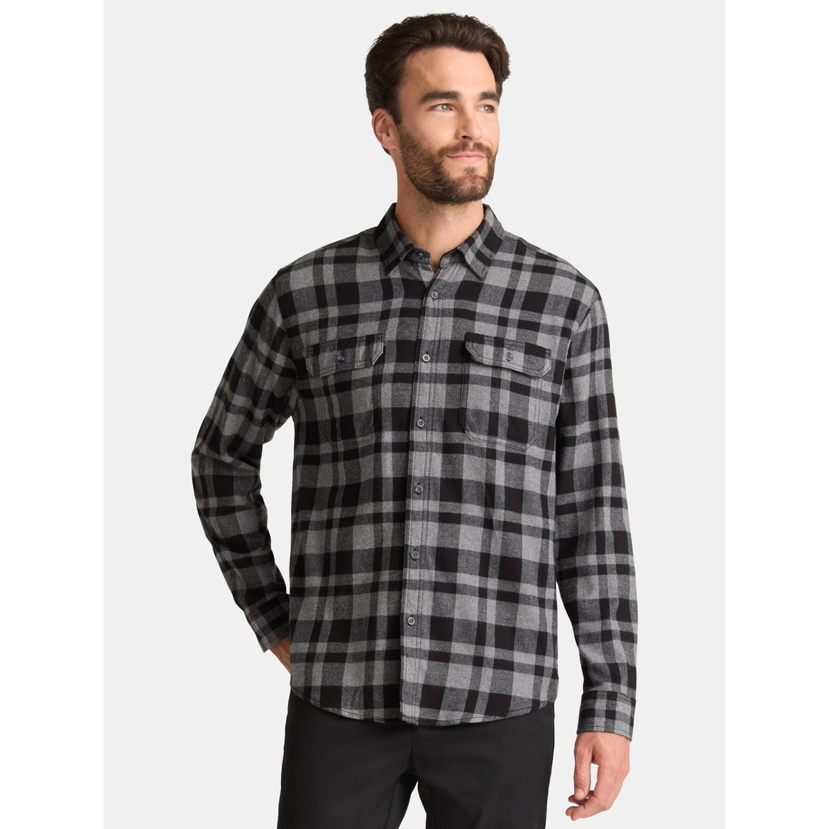 George Men's & Big Men's Relaxed Fit Double Pocket Flannel Shirt, Sizes XS-3XLT