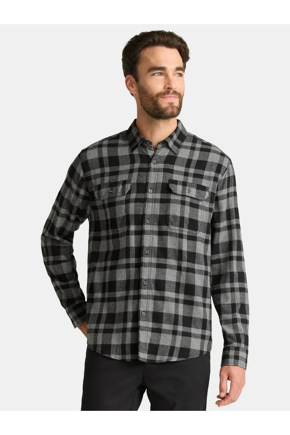 Men's and Big Men's Double Pocket Flannel Shirt, Sizes XS-3XLT