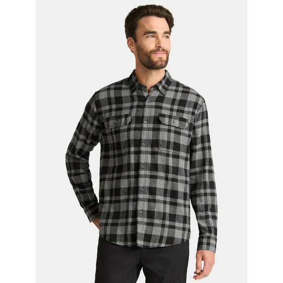 George Men's and Big Men's Double Pocket Flannel Shirt, Sizes XS-3XLT