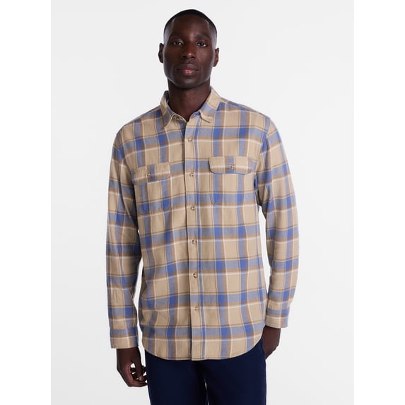 George Men's and Big Men's Plaid Flannel Shirt with Long Sleeves, Sizes XS-3XL, 2XB-5XB & Tall XLT-3XLT