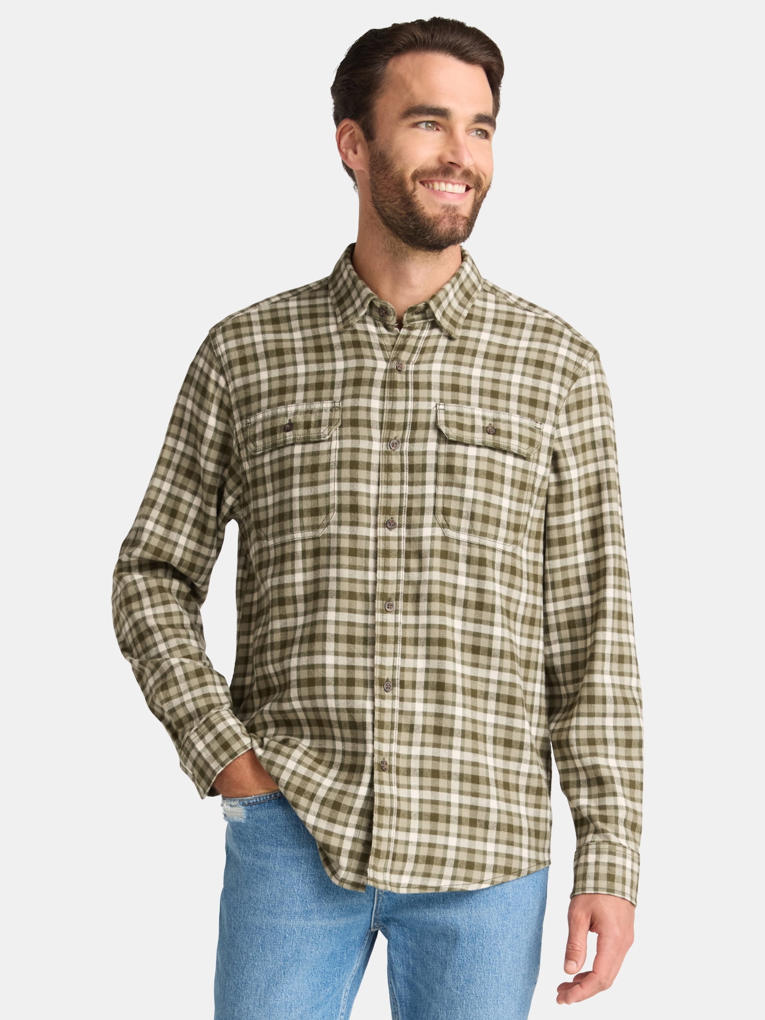 George Men's and Big Men's Double Pocket Flannel Shirt, Sizes XS-3XLT