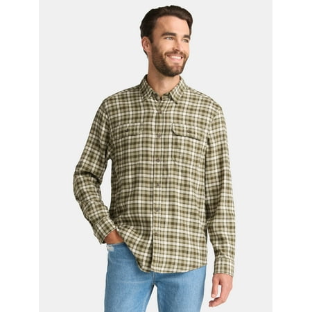 George Men's & Big Men's Relaxed Fit Double Pocket Flannel Shirt, Sizes XS-3XLT
