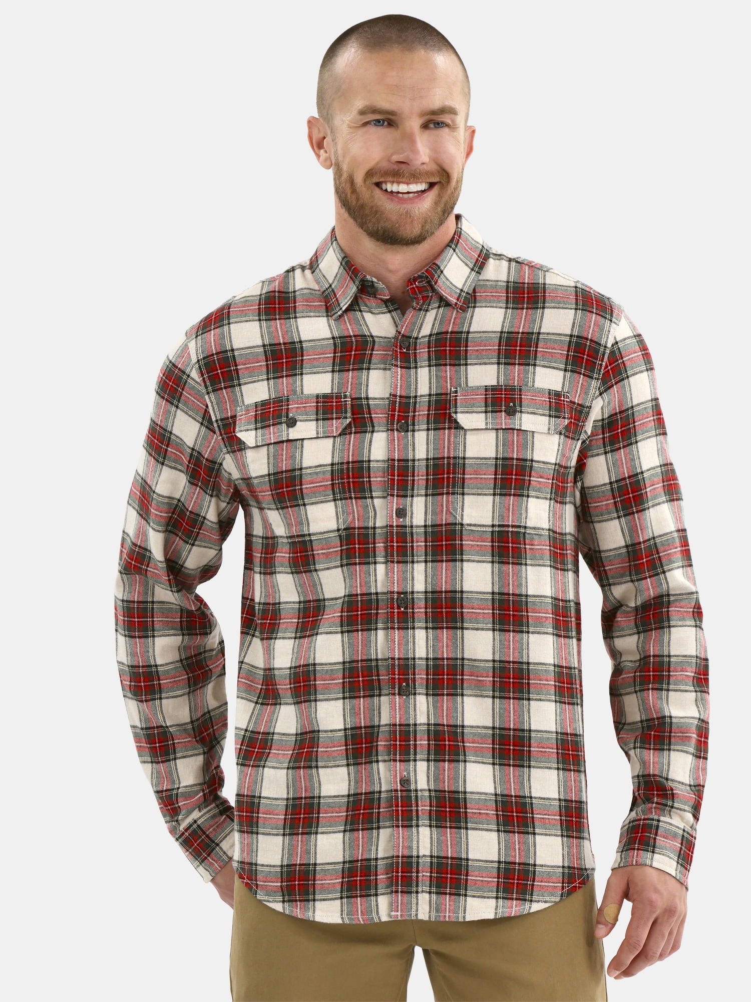 George Men's and Big Men's Double Pocket Flannel Shirt, Sizes XS-3XLT