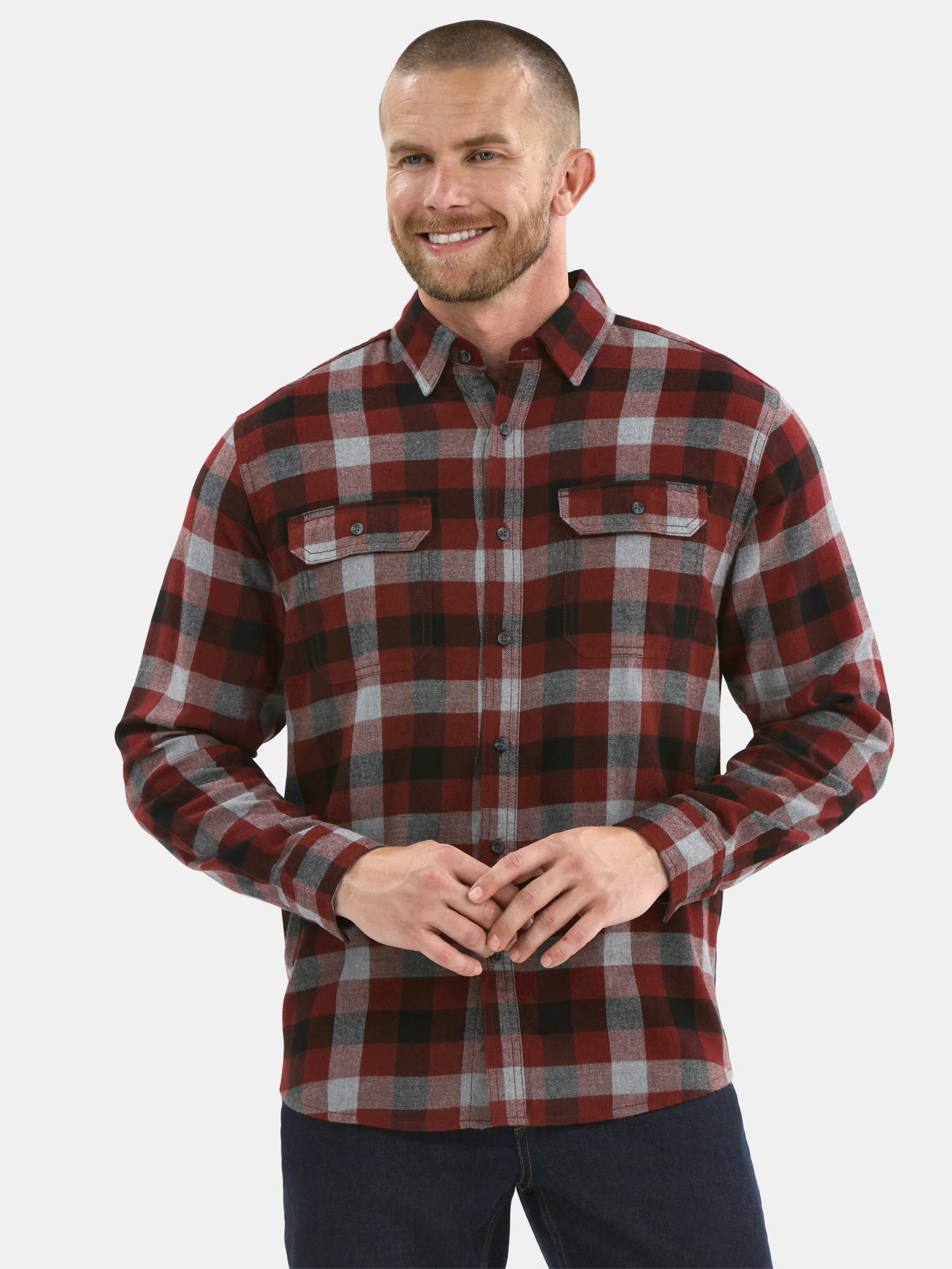 George Men's and Big Men's Double Pocket Flannel Shirt, Sizes XS-3XLT