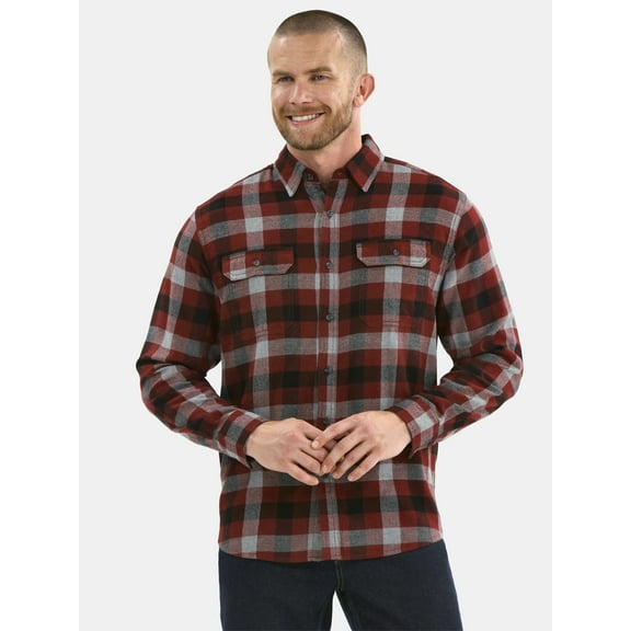 George Men's and Big Men's Double Pocket Flannel Shirt, Sizes XS-3XLT