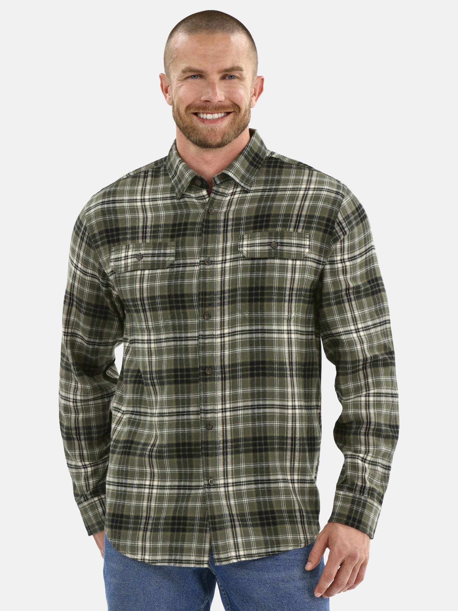 George Men's and Big Men's Double Pocket Flannel Shirt, Sizes XS-3XLT