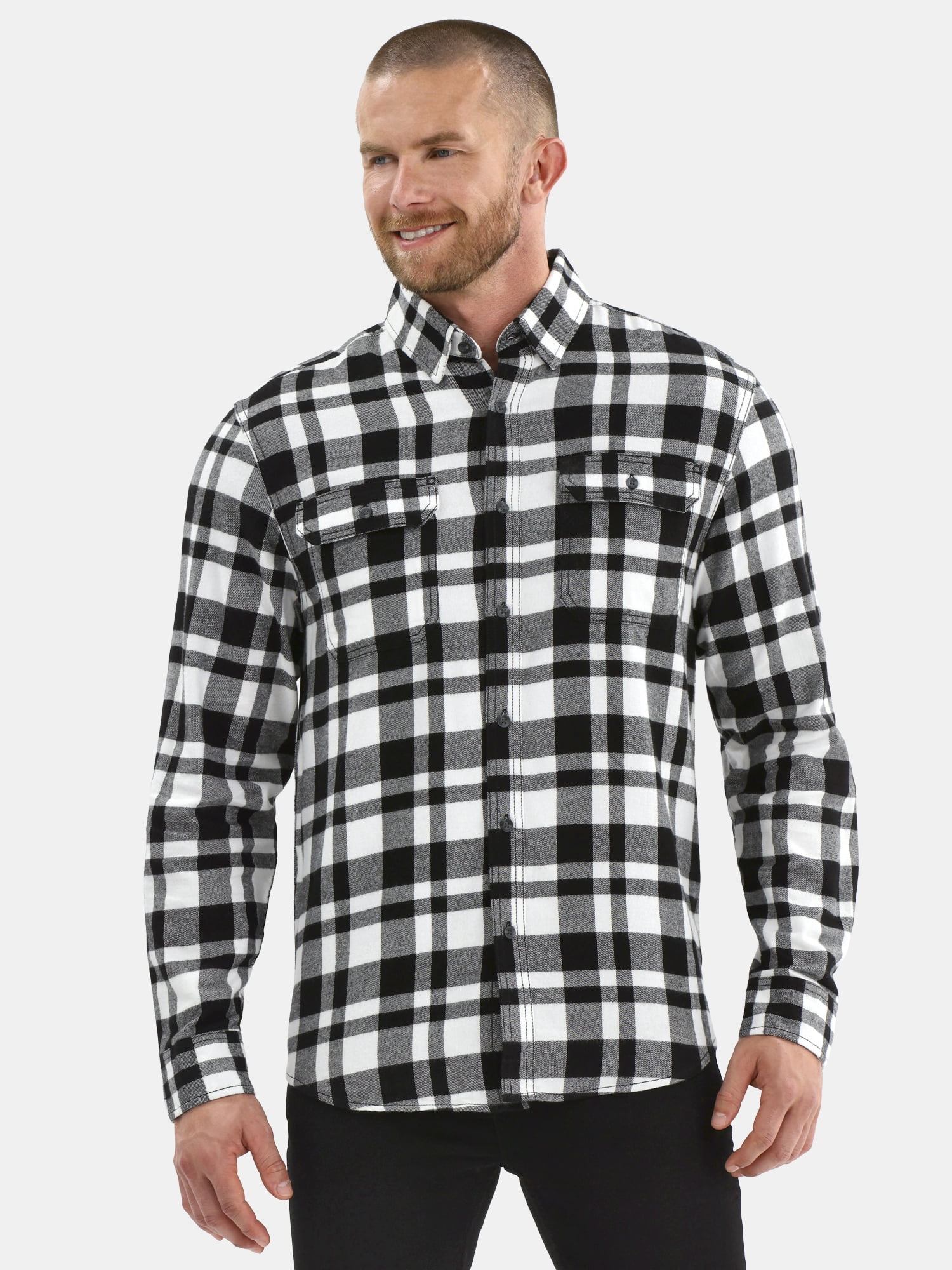 George Men's and Big Men's Double Pocket Flannel Shirt, Sizes XS-3XLT