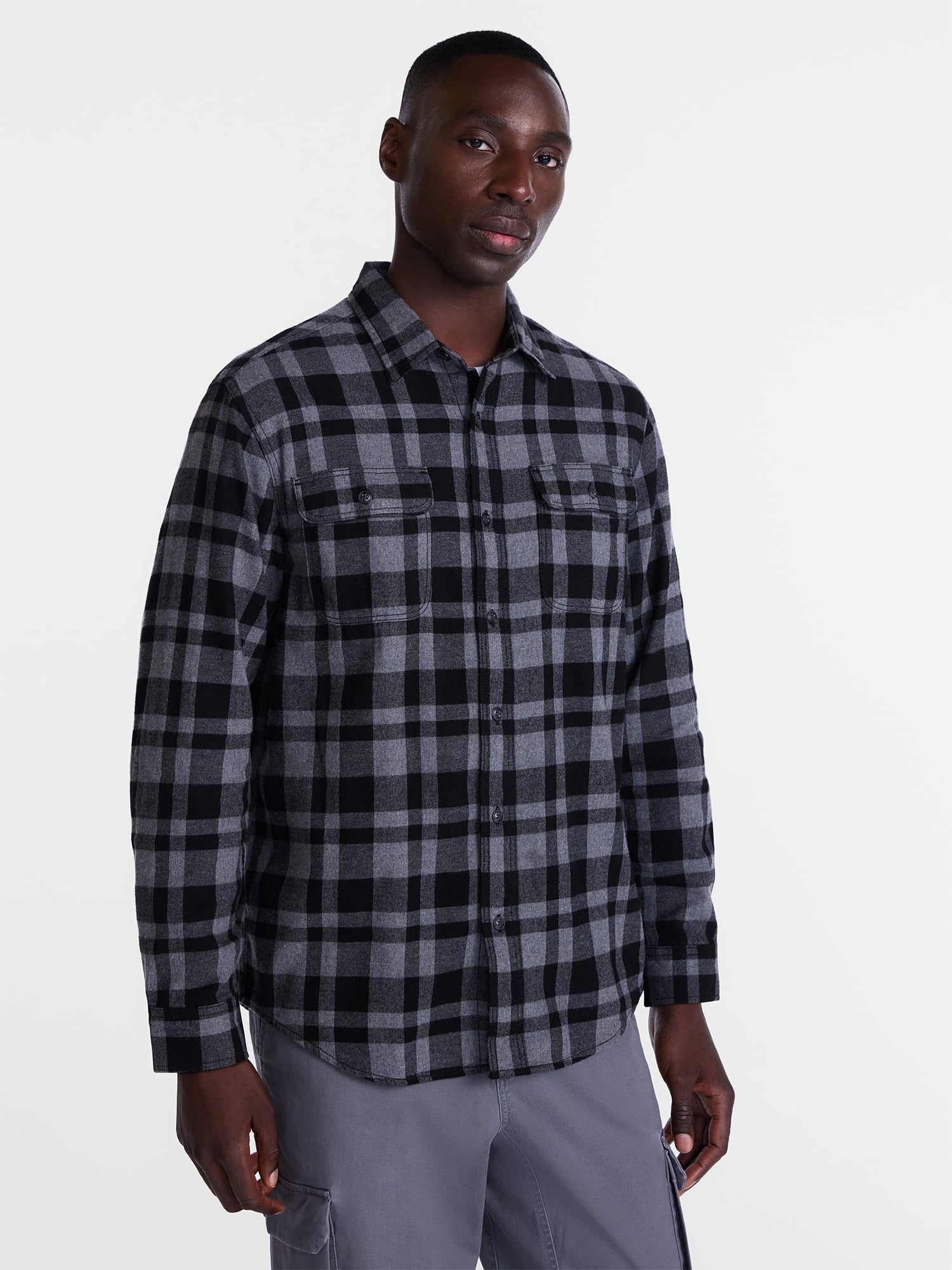 George Men's and Big Men's 100% Cotton Plaid Flannel Shirt with Long Sleeves, Sizes XS-3XL, 2XB-5XB & Tall XLT-3XLT