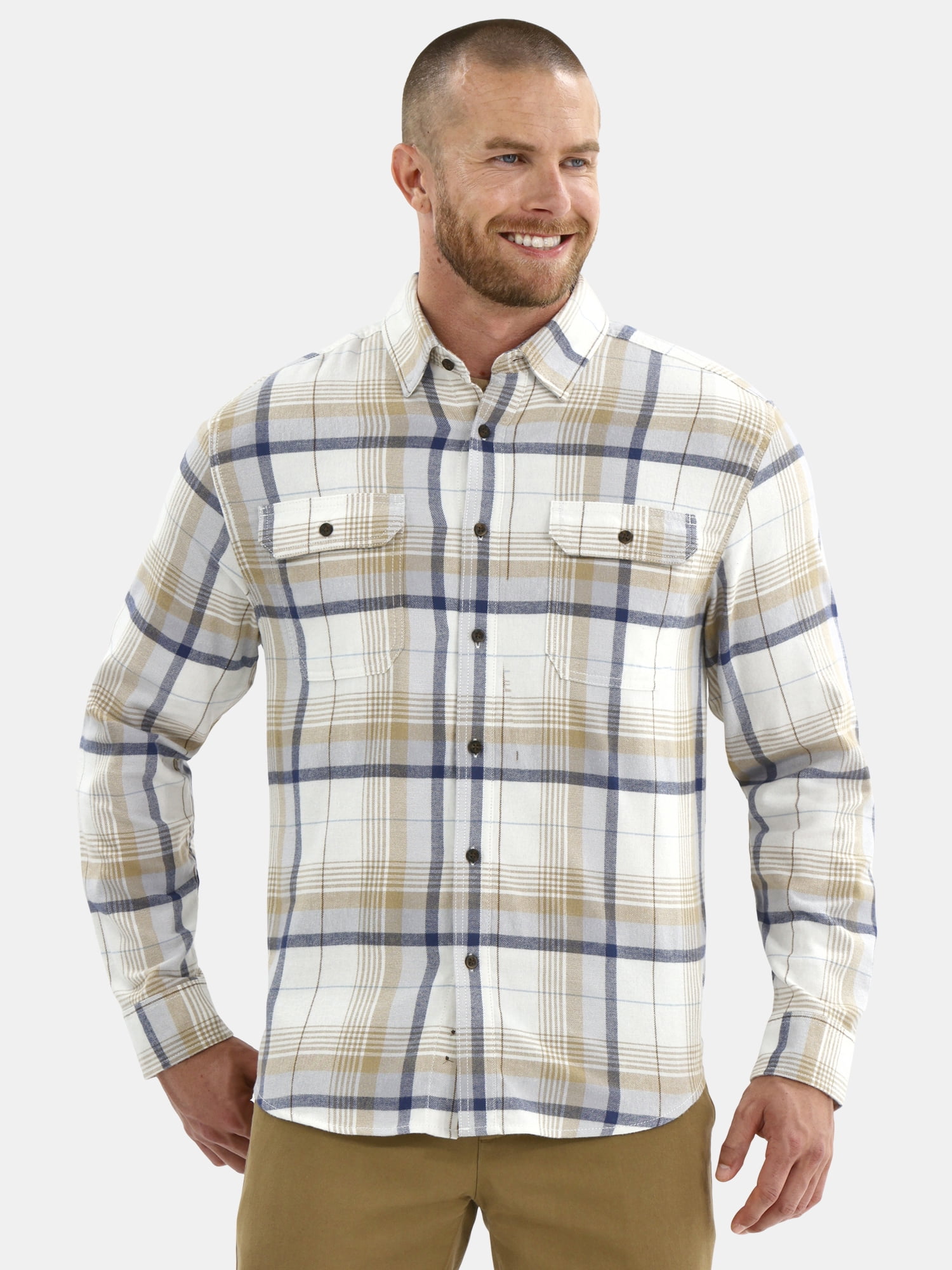 George Men's and Big Men's Double Pocket Flannel Shirt, Sizes XS-3XLT
