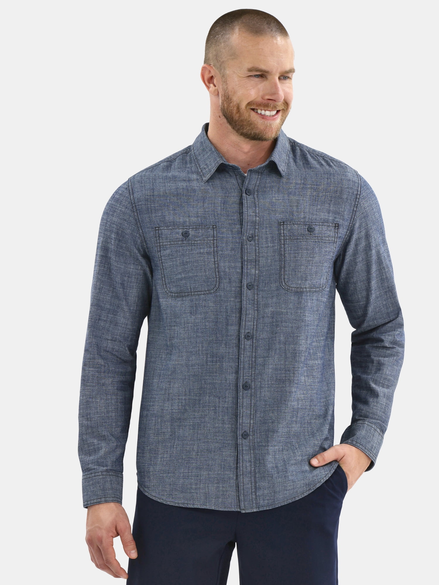 George Men's Chambray Button Shirt with Long Sleeves, Sizes S-3XL