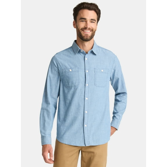 George Men's Chambray Button Shirt with Long Sleeves, Sizes S-3XL