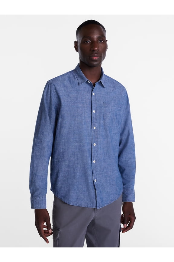 Men's Chambray Shirt with Long Sleeves, Sizes S-3XL