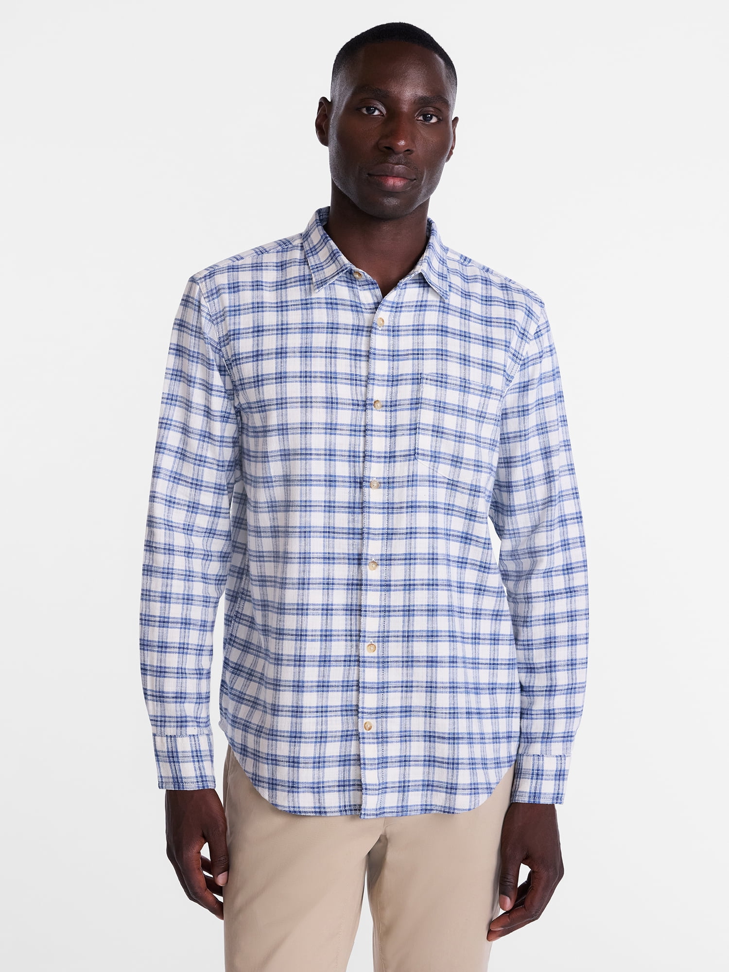 George Men's and Big Men's Slub Cotton Shirt with Long Sleeves, Sizes S-3XL