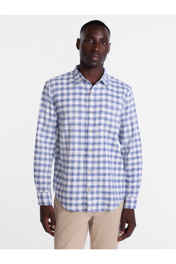 Men's and Big Men's Slub Cotton Shirt with Long Sleeves, Sizes S-3XL