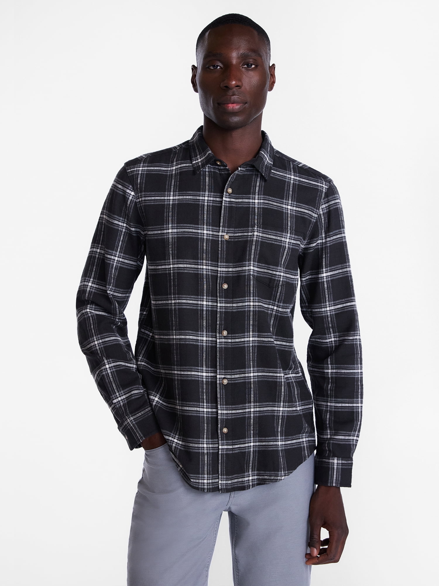 George Men's and Big Men's Slub Cotton Shirt with Long Sleeves, Sizes S-3XL