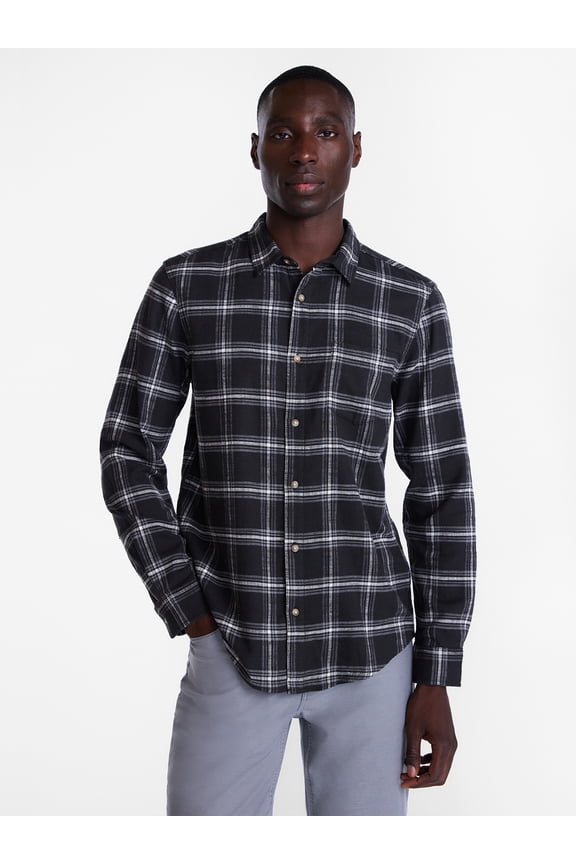 Men's and Big Men's Slub Cotton Shirt with Long Sleeves, Sizes S-3XL