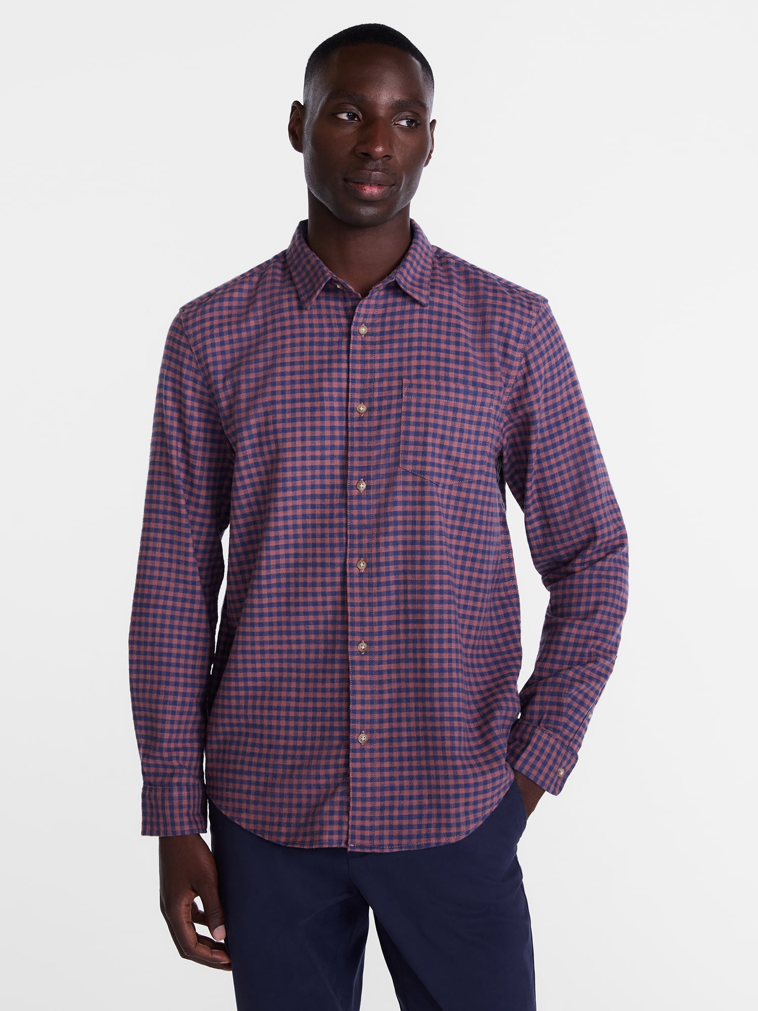 George Men's and Big Men's Slub Cotton Shirt with Long Sleeves, Sizes S-3XL