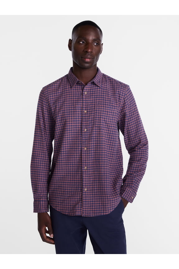 Men's and Big Men's Slub Cotton Shirt with Long Sleeves, Sizes S-3XL
